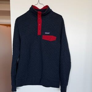 Patagonia Women’s Navy Crewneck Pullover with Red Placket & Pocket